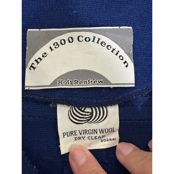 Women's Holt Renfrew vintage Wool collared button front coat Dress Size M Blue - Picture 4 of 10